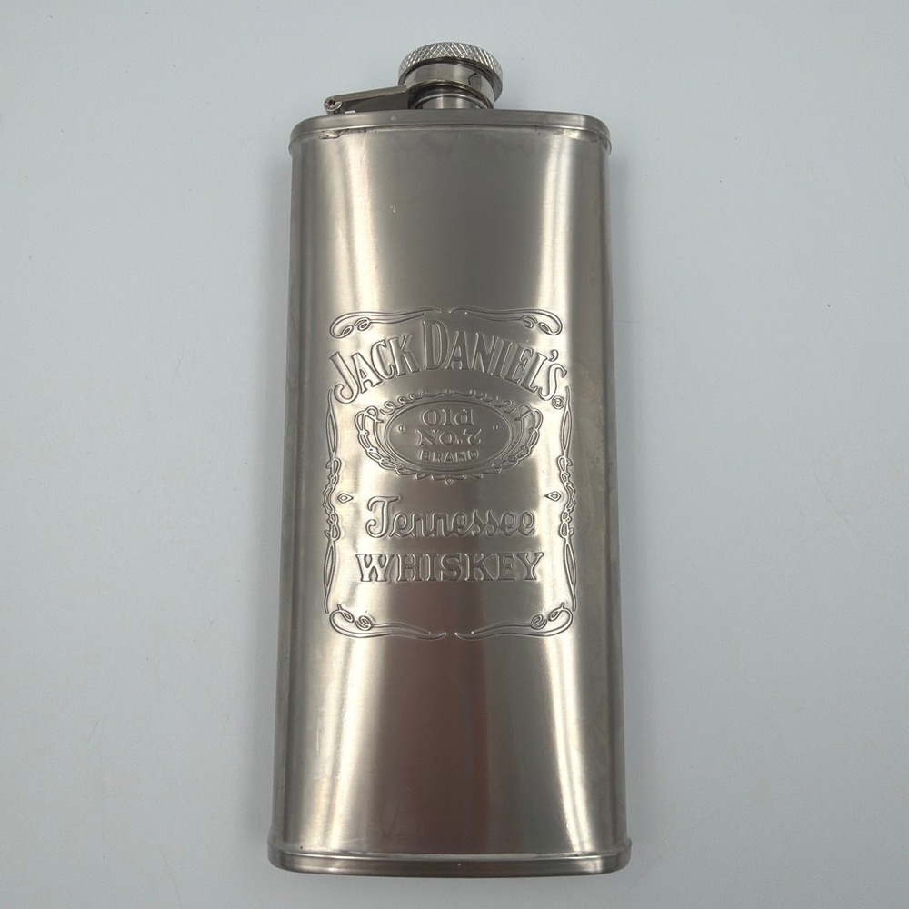 Vintage Jack Daniel's Old No. 7 Tennessee Whiskey Silver Stainless Hip Flask